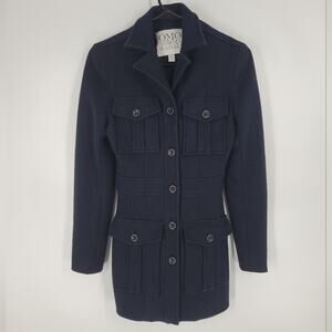 Omo Norma Kamali Navy Button Down Pocket Wool Silk Coat 8